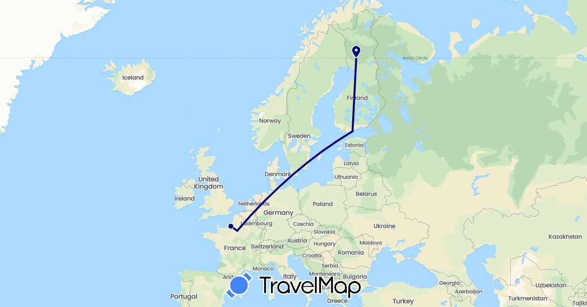 TravelMap itinerary: driving in Finland, France (Europe)